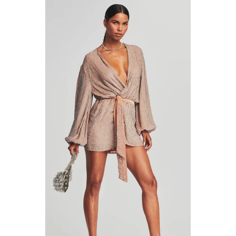 Retrofete Gabrielle Wrap Dress XS Silver Nude Gap Sequin Party Dress